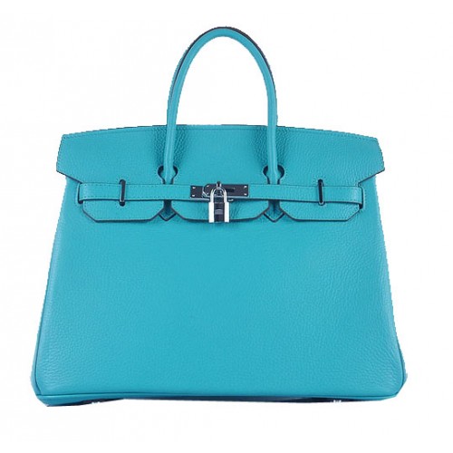 Hermes Birkin 35CM Tote Bag Light BLue Grainy Leather Silver
