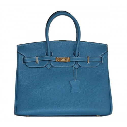 Hermes Birkin 35CM Tote Bag Light Blue Clemence Leather H6089 Gold