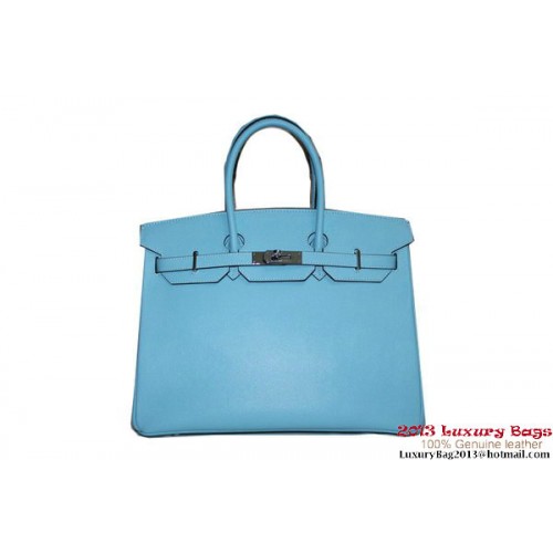 Hermes Birkin 35CM Tote Bag Light Blue Palm Pattern Leather H6089 Silver