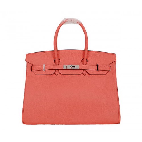 Hermes Birkin 35CM Tote Bag Light Red Clemence Leather H35 Silver