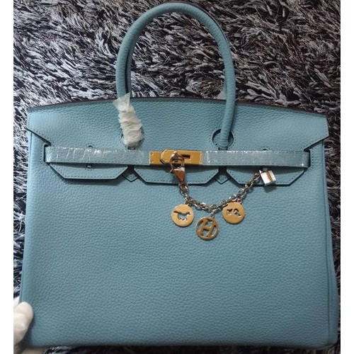 Hermes Birkin 35CM Tote Bag Litchi Leather HB35GL Light Blue