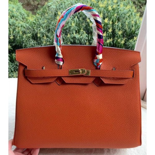 Hermes Birkin 35CM Tote Bag Orange Calfskin Leather BK35 Gold