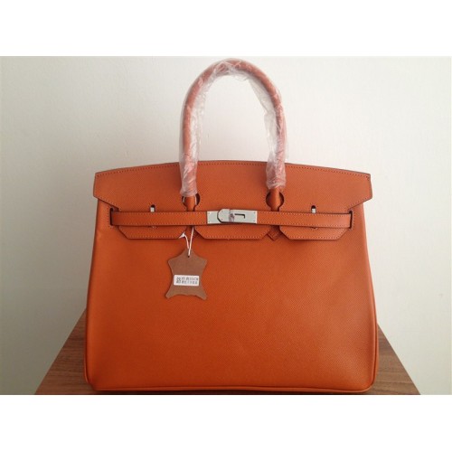 Hermes Birkin 35CM Tote Bag Orange Clemence Leather H6089 Silver