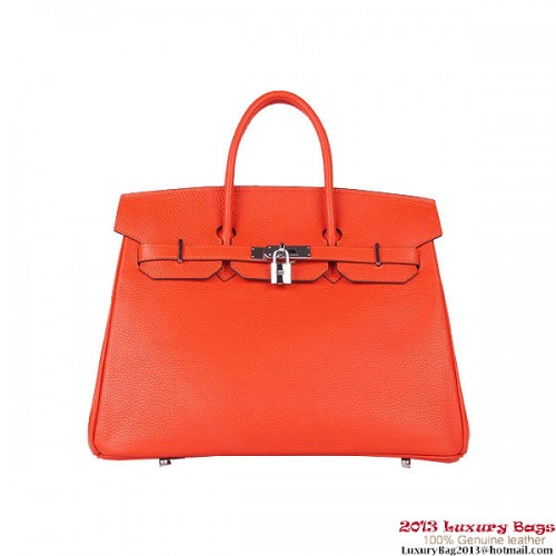 Hermes Birkin 35CM Tote Bag Orange Clemence Leather H6089 Silver