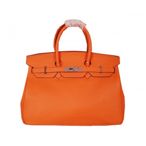Hermes Birkin 35CM Tote Bag Orange Original Grainy Leather H35 Silver