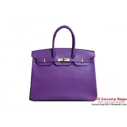 Hermes Birkin 35CM Tote Bag Purple Clemence Leather H6089 Gold