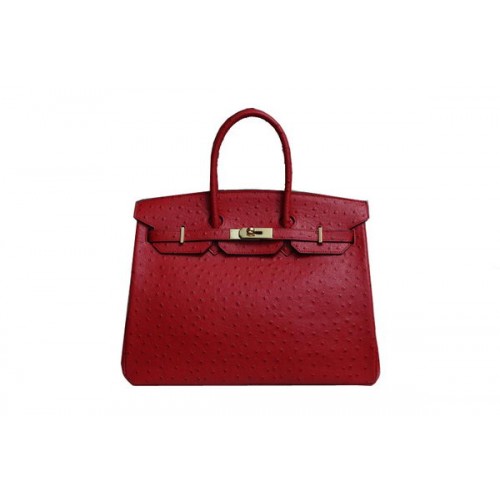 Hermes Birkin 35CM Tote Bag Red Ostrich Leather BK35 Gold