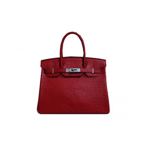 Hermes Birkin 35CM Tote Bag Red Ostrich Leather BK35 Silver