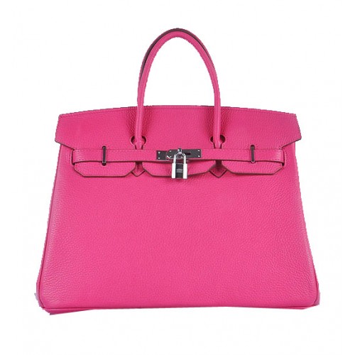 Hermes Birkin 35CM Tote Bag Rosy Grainy Leather Silver