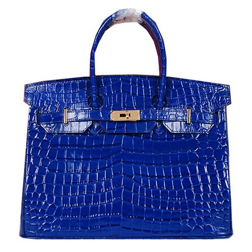 Hermes Birkin 35CM Tote Bag Shiny Croco Leather H35C Blue