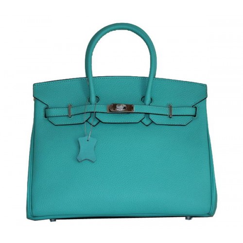 Hermes Birkin 35CM Tote Bag SkyBlue Clemence Leather H6089 Silver
