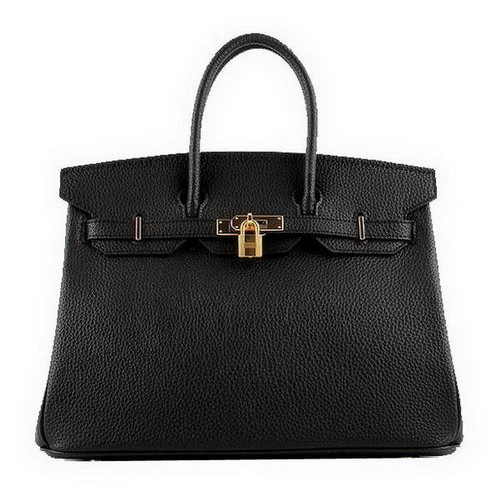 Hermes Birkin 35CM Tote Bags Black Grainy Leather H-35 Gold
