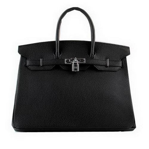 Hermes Birkin 35CM Tote Bags Black Grainy Leather H-35 Silver