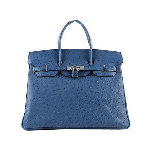 Hermes Birkin 35CM Tote Bags Blue Ostrich Leather H6089 Silver