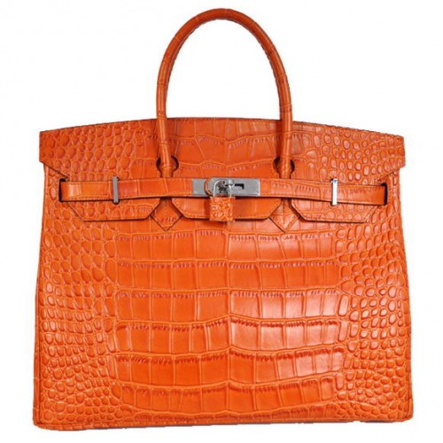 Hermes Birkin 35CM Tote Bags Crocodile Togo Leather Orange Silver