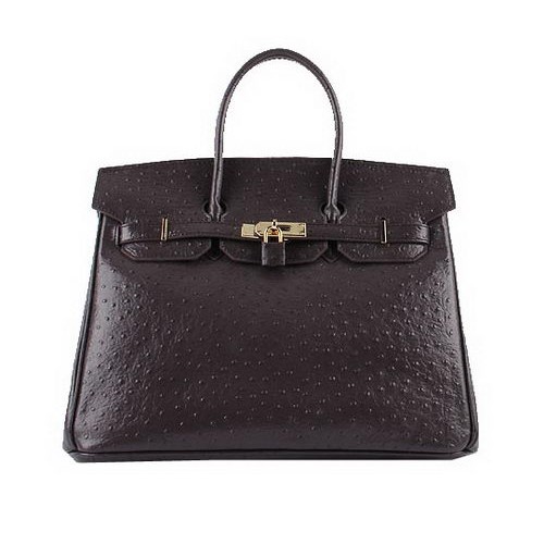 Hermes Birkin 35CM Tote Bags Dark Brown Ostrich Leather H6089 Gold