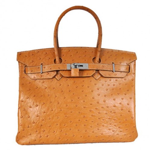 Hermes Birkin 35CM Tote Bags Ostrich Togo Leather Ocher Silver