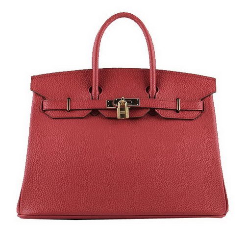 Hermes Birkin 35CM Tote Bags Red Grainy Leather H-35 Gold