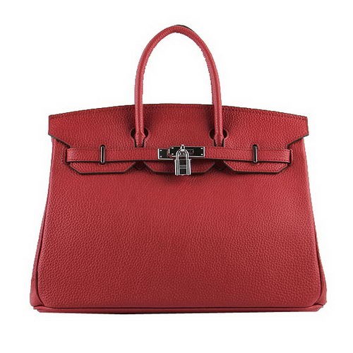Hermes Birkin 35CM Tote Bags Red Grainy Leather H-35 Silver