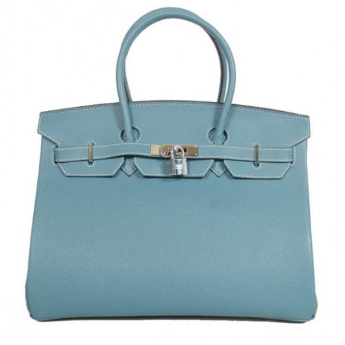 Hermes Birkin 35CM Tote Bags Smooth Togo Leather Blue Silver