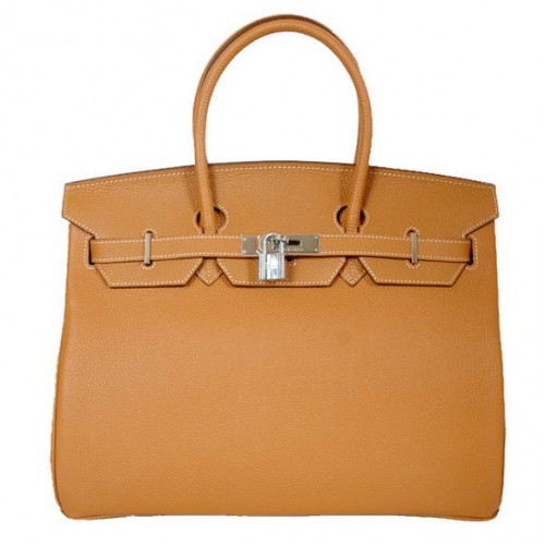 Hermes Birkin 35CM Tote Bags Smooth Togo Leather Camel Silver