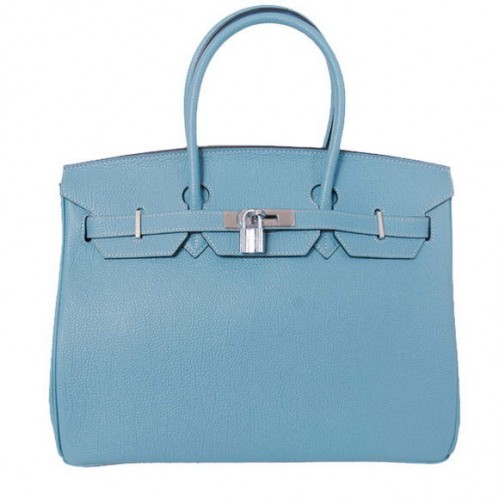 Hermes Birkin 35CM Tote Bags Smooth Togo Leather Light Blue Silver