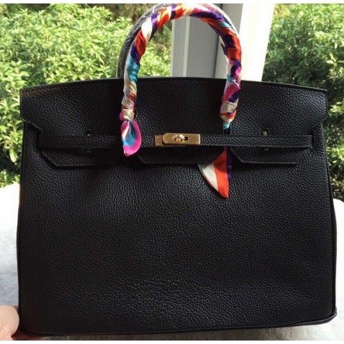 Hermes Birkin 40CM Bag Black Litchi Leather BK40 Gold