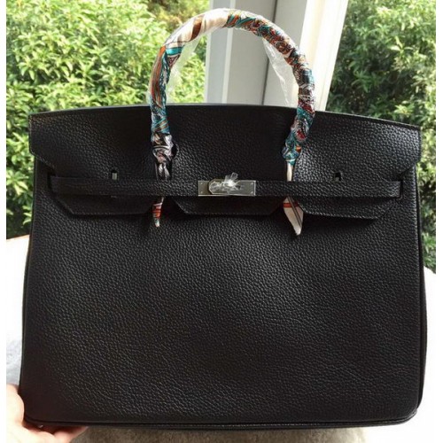 Hermes Birkin 40CM Bag Black Litchi Leather BK40 Silver