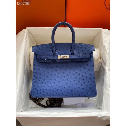 Hermes Birkin Bag Original Leather Ostrich Skin HBK2530 Dark Blue