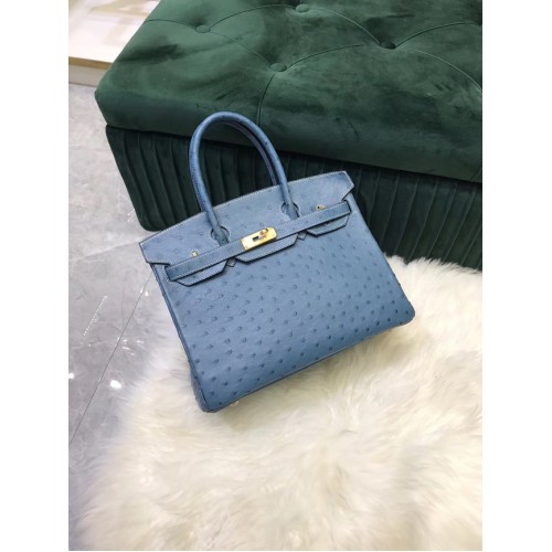 Hermes Birkin Bag Original Leather Ostrich skin HBK2530 Blue