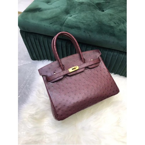 Hermes Birkin Bag Original Leather Ostrich skin HBK2530 Burgundy