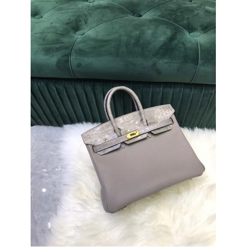 Hermes Birkin Bag Original Leather crocodile togo HBK2530 light gray
