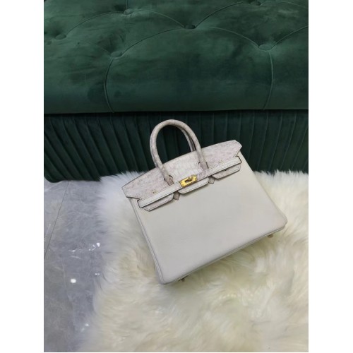 Hermes Birkin Bag Original Leather crocodile togo HBK2530 light grey&white