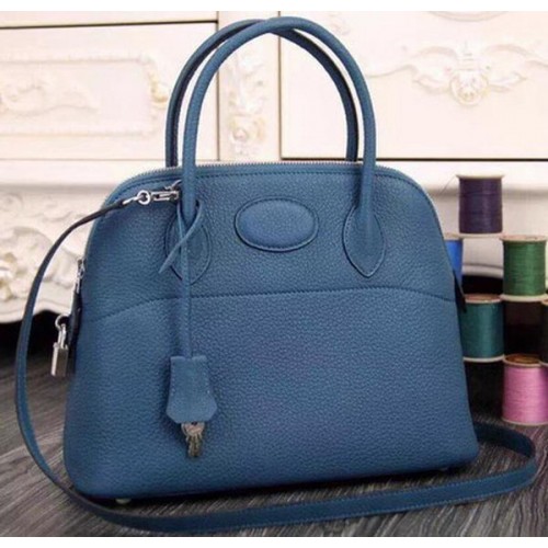 Hermes Bolide 37CM Calfskin Leather Tote Bag B1004 Blue
