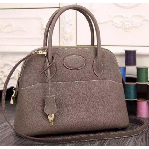 Hermes Bolide 37CM Calfskin Leather Tote Bag B1004 Grey
