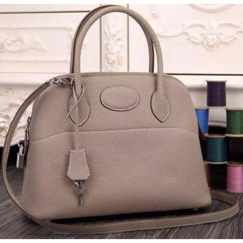 Hermes Bolide 37CM Calfskin Leather Tote Bag B1004 Light Grey