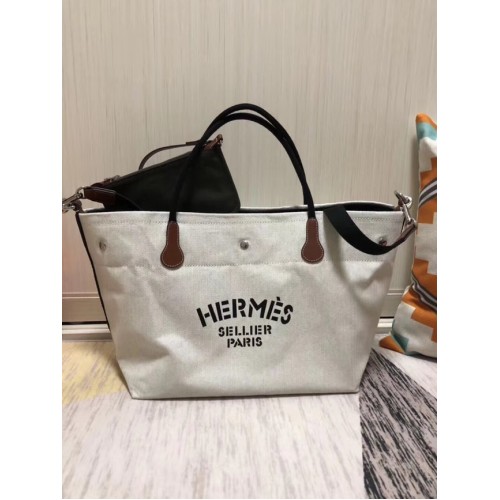 Hermes Canvas Shopping Bag H0734 white
