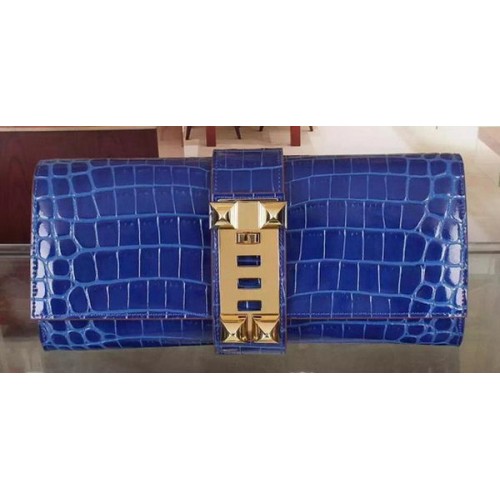 Hermes Croco Leather Clutch H88017 Blue