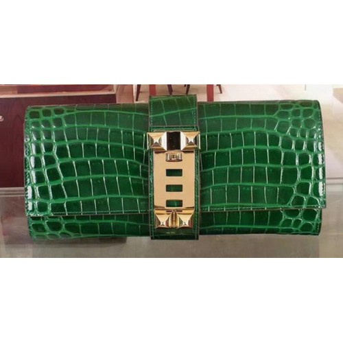 Hermes Croco Leather Clutch H88017 Green