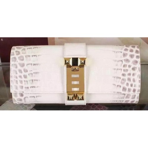 Hermes Croco Leather Clutch H88017 OffWhite