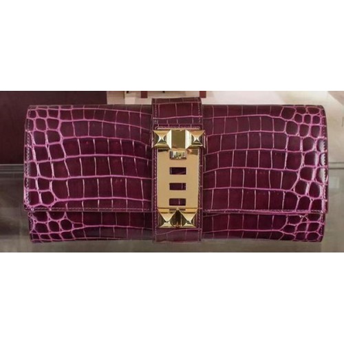Hermes Croco Leather Clutch H88017 Purple