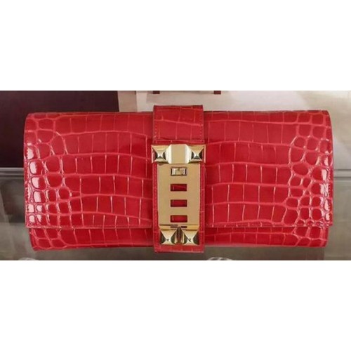 Hermes Croco Leather Clutch H88017 Red
