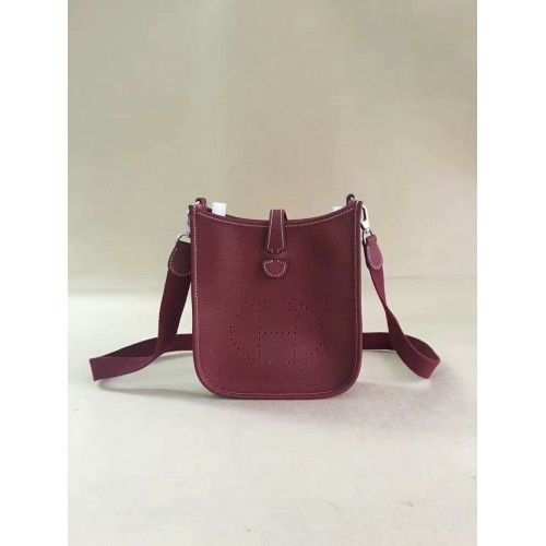 Hermes Evelyne original togo leather mini Shoulder Bag H15698 Burgundy