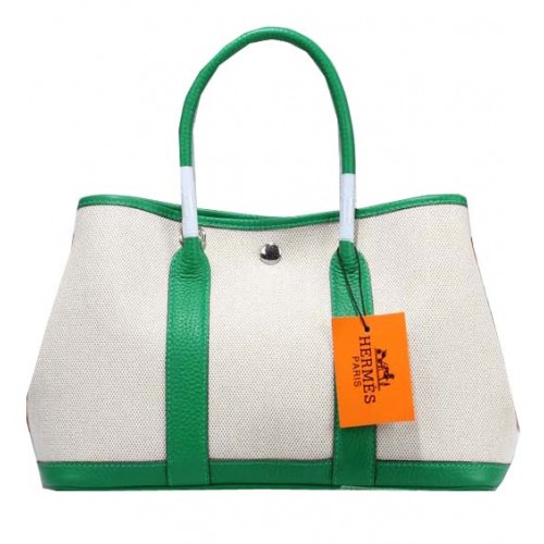 Hermes Garden Party 30cm Tote Bag Canvas Light Green