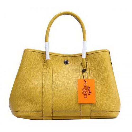 Hermes Garden Party 30cm Tote Bag Grainy Leather Yellow