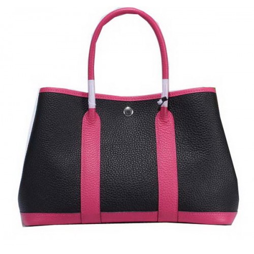 Hermes Garden Party 30cm Tote Bags Grainy Leather Black&Rose