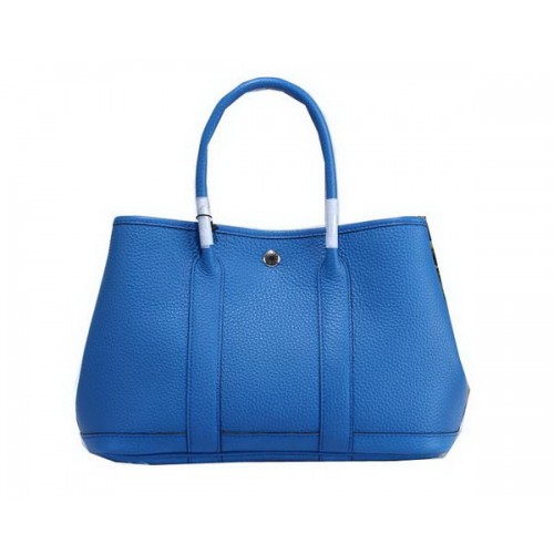 Hermes Garden Party 30cm Tote Bags Grainy Leather Blue