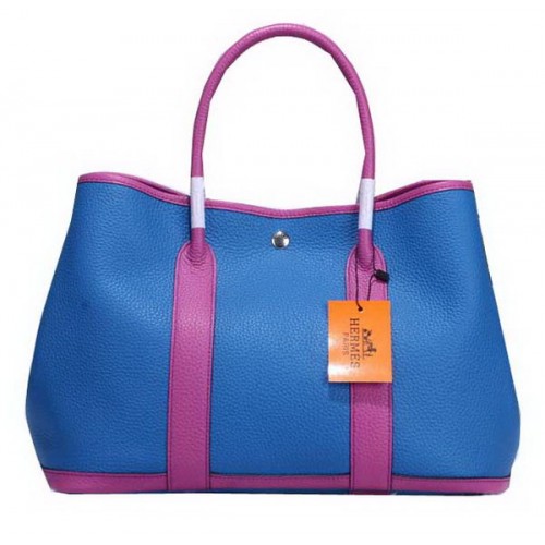 Hermes Garden Party 36cm Tote Bag Grainy Leather Blue&Purple