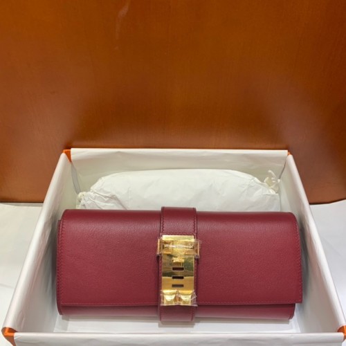 Hermes H Medor swift Leather Clutch 37566 Burgundy&gold hardware