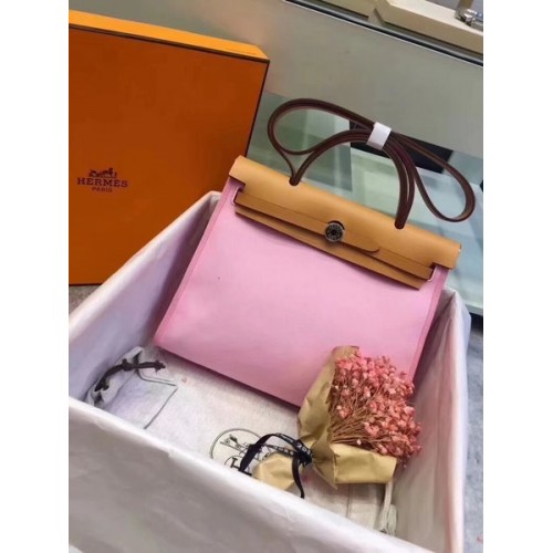 Hermes Herbag 31CM Original Canvas Leather Calfskin 45987 Pink&Apricot